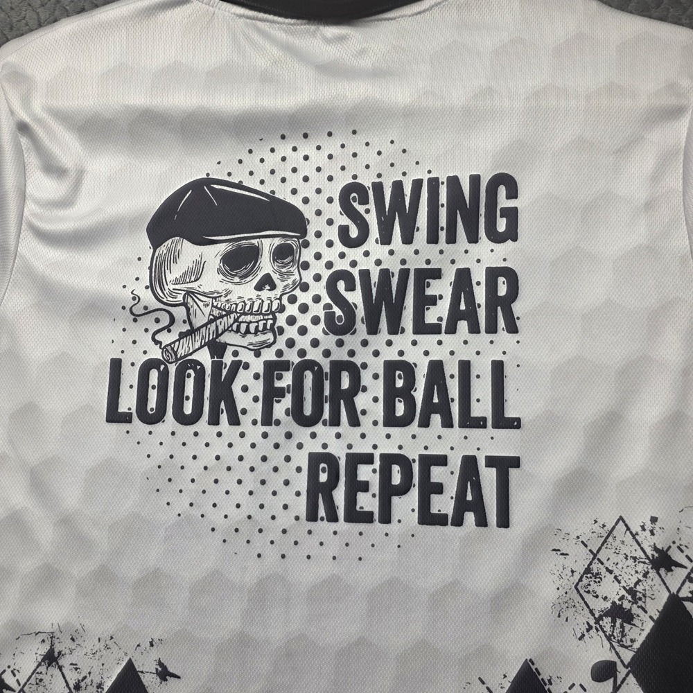 Golf Skull Graphic Polo Shirt Men's Large Black White Swing Swear Look For Ball